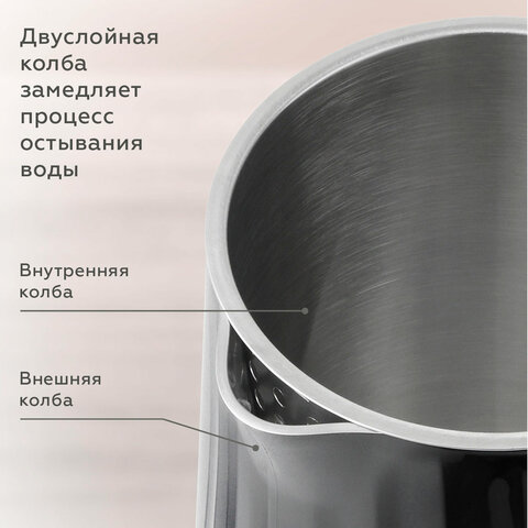 Чайник электрический с двойными стенками BQ (БИ-КЬЮ) KT1801SW, 1,7 л, 2200 Вт, ТЕРМОРЕГУЛЯТОР, черный, 86198284 - фото 4