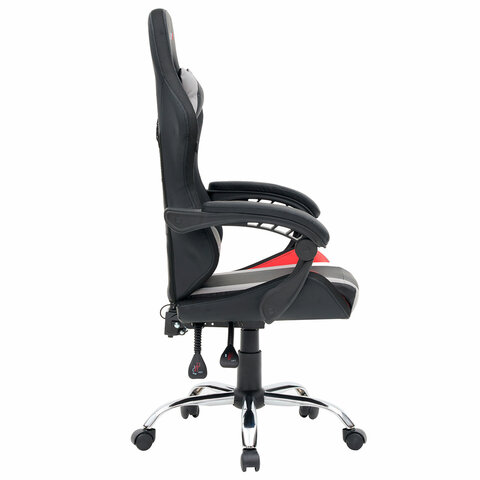 Кресло компьютерное CROMEX (КРОМЕКС) "Quantum GM-155 RGB", подсветка, две подушки, экокожа, черное/красное/серое, 532955 - фото 4