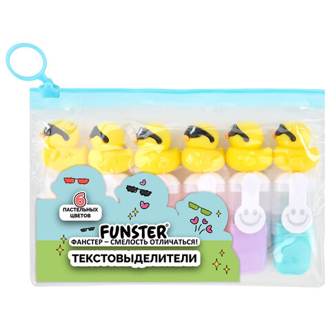 Набор текстовыделителей с топперами 6 ЦВЕТОВ ПАСТЕЛЬ, "КРУТЫЕ УТЯТА", линия 1-4 мм, FUNSTER (ФАНСТЕР), 152652 - фото 2