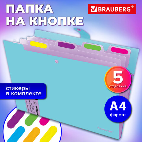 Папка-органайзер на кнопке 5 отделений, BRAUBERG "Extra", А4, голубая с лиловым, 274099 - фото 10
