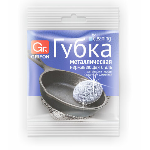 Губка (мочалка) металлическая спиральная 15 г, для посуды, гриля, плиты, GRIFON, 910-001 - фото 1