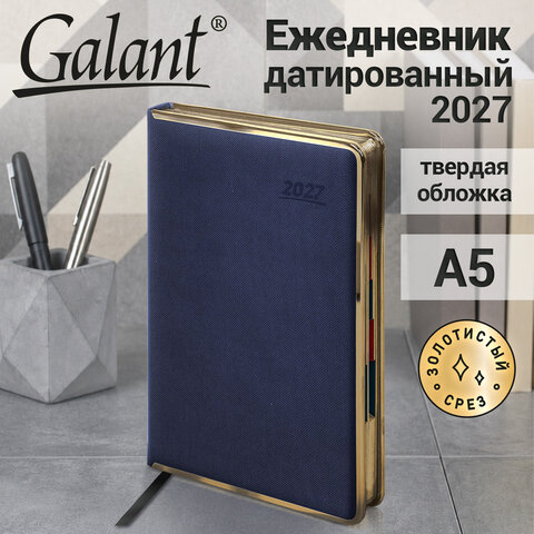 Ежедневник датированный 2027, А5, 148х218 мм, GALANT "Infinity Gold", под кожу, темно-синий, 118065 - фото 15