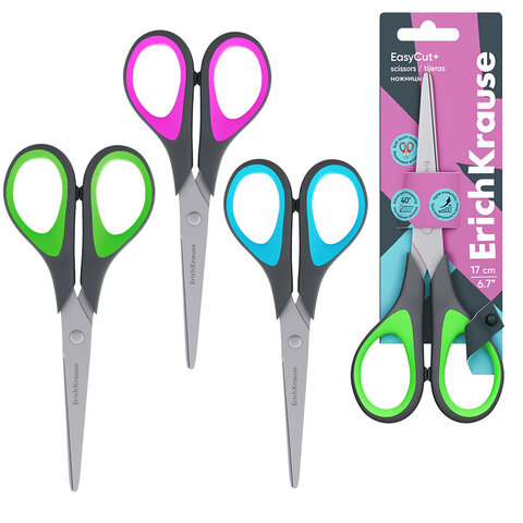 Ножницы ERICH KRAUSE "EasyCut+", 17 см, ассорти, блистер, 35099 - фото 1