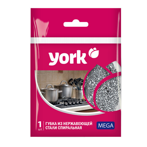 Губка (мочалка) металлическая, спиральная, 40 г, МЕГА, для посуды, гриля, плиты, YORK, 002030 - фото 2