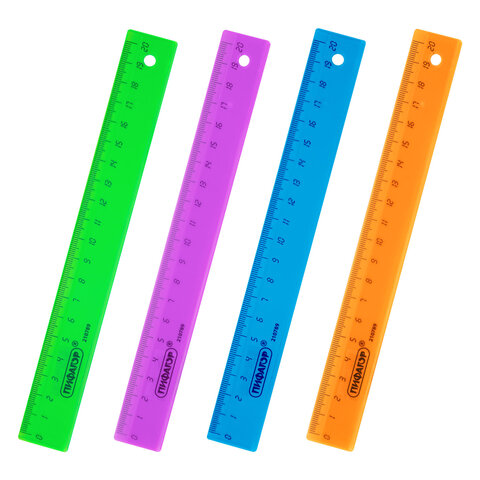 Линейка пластиковая 20 см ПИФАГОР, прозрачная, неоновая, ассорти, 210789 - фото 1