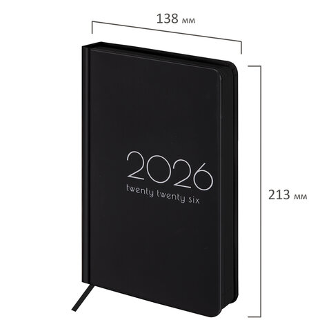 Ежедневник датированный 2026 А5 138x213 мм, BRAUBERG "Vista", под кожу, твердый, "Black coal", 117460 - фото 2