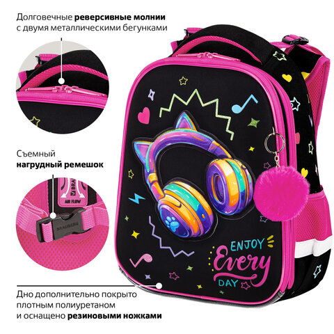 Ранец BRAUBERG PREMIUM, 2 отделения, с брелоком, "Headphones", велюровая нашивка, 38х29х16 см, 273100 - фото 16