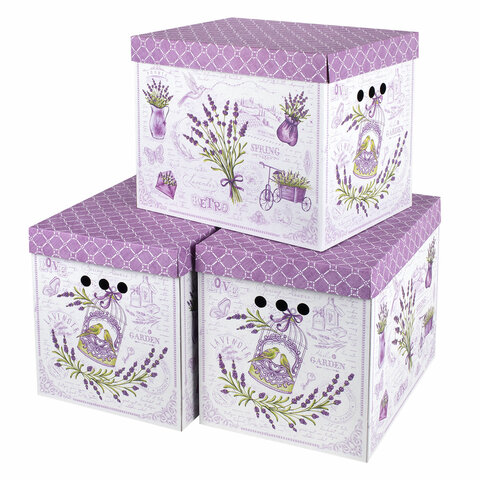 Короб для хранения из плотного микрогофрокартона 380х280х315 мм, КОМПЛЕКТ 3 шт., BRAUBERG HOME "Лаванда", 271821 - фото 1