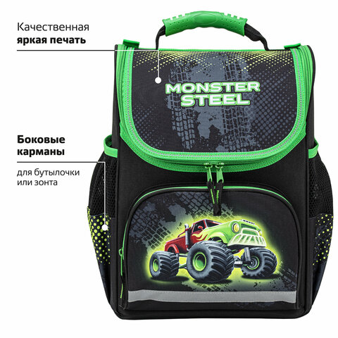 Ранец ПИФАГОР BASIC, 1 отделение, 3 кармана, эргономичная спинка, "Monster steel", 35х28х18 см, 270686 - фото 11