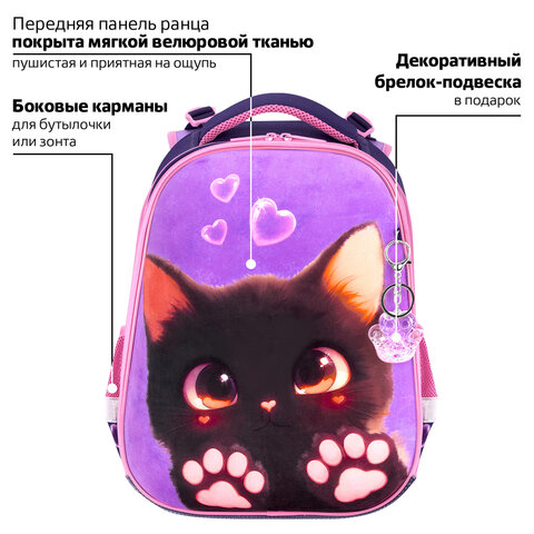 Ранец BRAUBERG PREMIUM, 2 отделения, с брелоком, "Paw prints", велюровая панель, 38х29х16 см, 273098 - фото 14