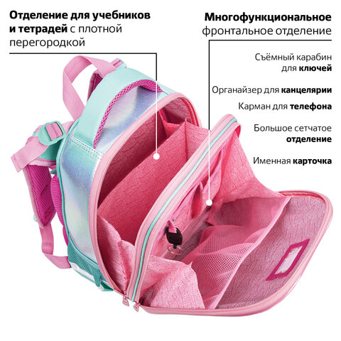 Ранец BRAUBERG SHINY, 2 отделения, с брелком, "Magic unicorn", 38х28х14 см, 270694 - фото 18
