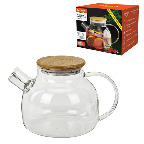Чайник заварочный 900 мл "Бочонок", жаропрочное стекло, спиральное сито, DASWERK (ДАСВЕРК), 608644 - фото 1