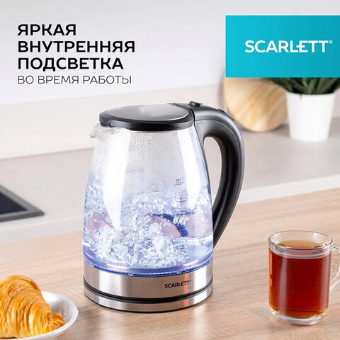 Чайник SCARLETT SC-EK27G35, 1,8 л, 1800 Вт, закрытый нагревательный элемент, стекло, стальной - фото 13
