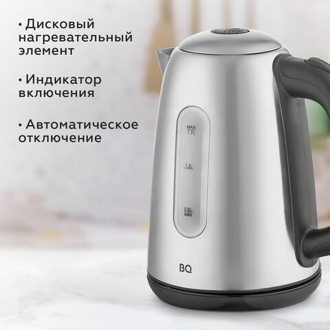 Чайник BQ (БИ-КЬЮ) KT1822SW, 1,7 л, 2200 Вт, закрытый нагревательный элемент, нержавеющая сталь, 86185628 - фото 4