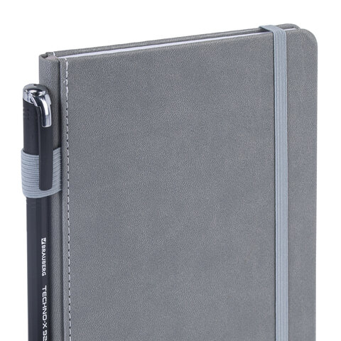 Блокнот А5 135x212 мм BRAUBERG "Edge", под кожу, резинка, держатель, 80 л., клетка, серый, 117146 - фото 6