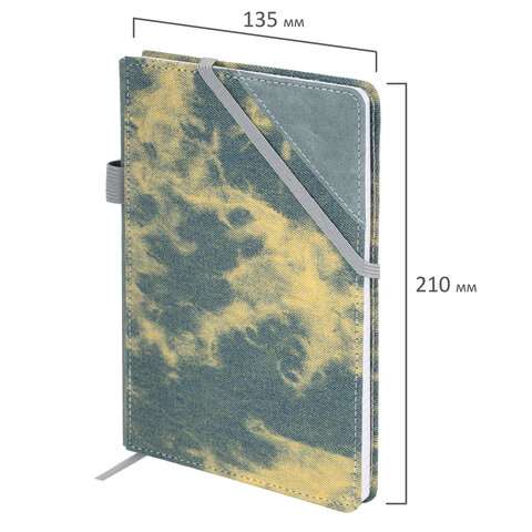 Блокнот А5 135x210 мм BRAUBERG "Denim", ткань/экокожа, резинка, держатель, 80 л., клетка, синий, 117139 - фото 3