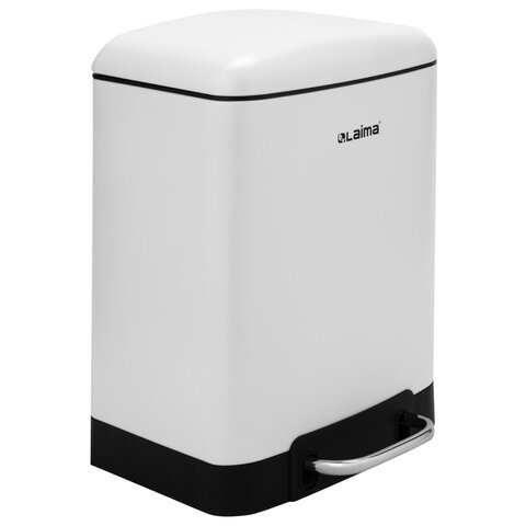 Ведро мусорное с педалью 6 л, крышка с доводчиком, белое матовое, металл, LAIMA ULTRA, 701569 - фото 1