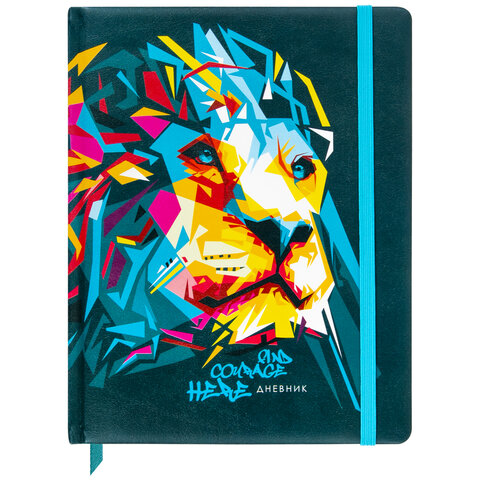Дневник 1-11 класс 48 л., кожзам (твердая), печать, резинка, конверт, BRAUBERG, "Bright Lion", 106577 - фото 1