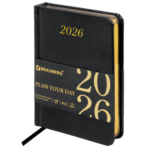 Ежедневник датированный 2026, МАЛЫЙ ФОРМАТ 100х150 мм, А6, BRAUBERG "Iguana", под кожу, черный, 117252 - фото 1