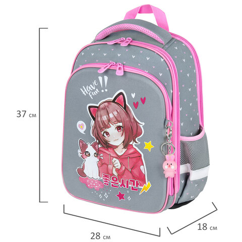 Ранец BRAUBERG QUADRO, 3 отделения, с брелком, "Anime friends", 37х28х18 см, 272022 - фото 9