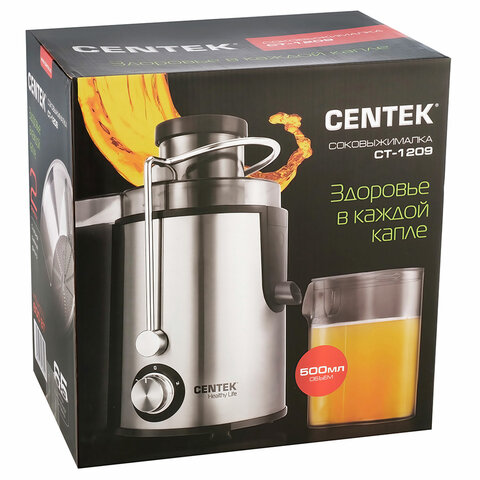 Соковыжималка CENTEK CT-1209, 600 Вт, стакан 0,5 л, емкость для жмыха 1,5 л, металл, сталь/черный - фото 5