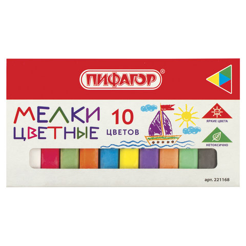 Мел цветной квадратный 10 штук, ПИФАГОР, картонная упаковка, 221168 - фото 1
