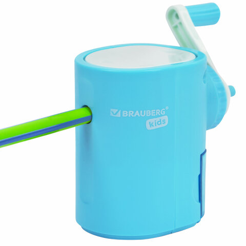 Точилка механическая BRAUBERG KIDS, для простых и цветных карандашей, корпус голубой, крепление к столу, 272005 - фото 6