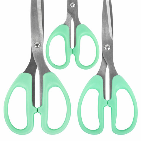 Ножницы BRAUBERG "CLASSIC PRO" 3 шт. (155, 185, 210 мм), мятные ручки, ВЫГОДНАЯ УПАКОВКА, 272979 - фото 5