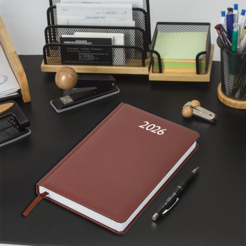 Ежедневник датированный 2026, А5, 138x213 мм, BRAUBERG "Profile", балакрон, коричневый, 117072 - фото 5