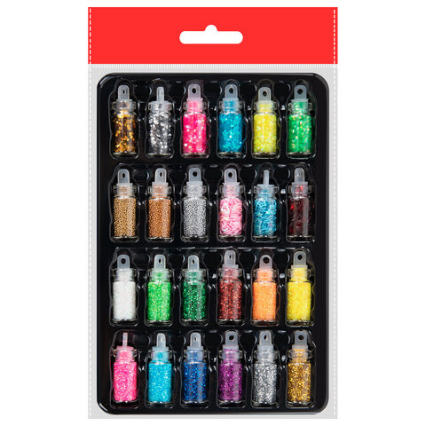 Блестки для декора НАБОР 24 вида по 2 грамма, в стеклянных тубах, ОСТРОВ СОКРОВИЩ, 665680 - фото 1