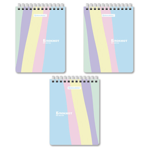 Блокнот МАЛЫЙ ФОРМАТ А6 108х145 мм, 60 л., гребень, картон, клетка, кросс-серия "PASTEL", BRAUBERG, 117033 - фото 1