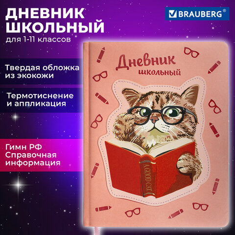 Дневник 1-11 класс 48 л., кожзам (твердая с поролоном), тиснение, аппликация, BRAUBERG, "Smart Cat", 106206 - фото 20