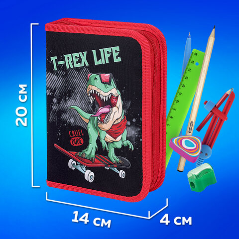 Пенал ПИФАГОР, 1 отделение, 2 откидные планки, полиэстер, 20х14 см, "T-Rex Life", 271513 - фото 12