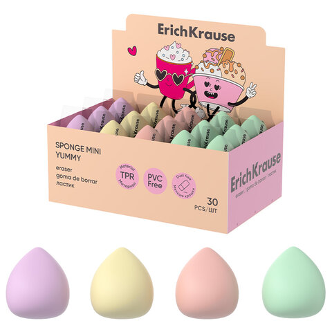 Ластик ERICH KRAUSE "Sponge Mini Yummy", 30x28x28 мм, ассорти, 63474 - фото 1