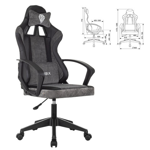 Кресло компьютерное BRABIX "Forcer GM-127", 2 подушки, экокожа/велюр, черное/серое, 533216 - фото 2