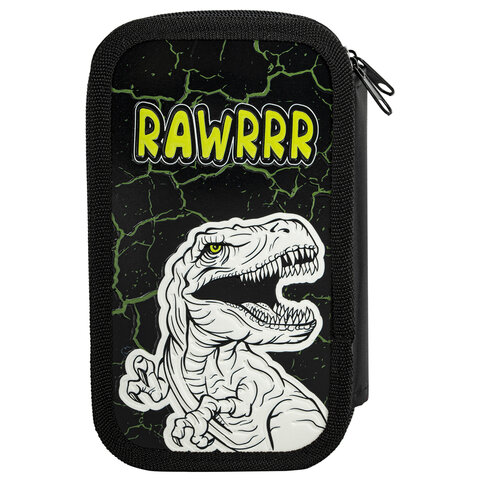 Пенал ЮНЛАНДИЯ, 2 отделения, ламинированный картон, конгрев, 19х11 см, "RAWR", 271538 - фото 3