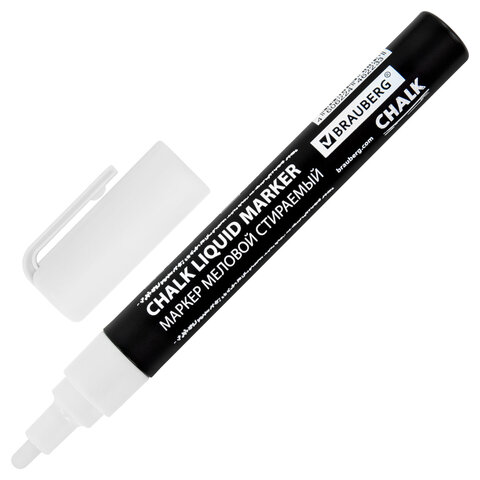Маркер меловой CHALK LIQUID MARKER, БЕЛЫЙ, 3 мм, стираемый, BRAUBERG "CHALK", 152585 - фото 2