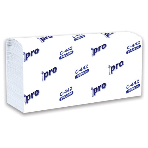 Полотенца бумажные 200 шт., PROtissue (H2) PREMIUM, 2-слойные, белые, КОМПЛЕКТ 21 пачка, 24х21,5 см, Z-сложение, С442 - фото 6