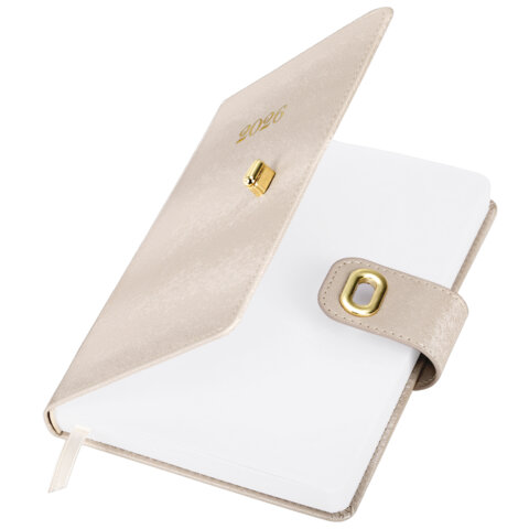 Ежедневник датированный 2026 А5 138х213 мм, BRAUBERG "Elegant", под кожу, застежка, бежевый, 117369 - фото 4