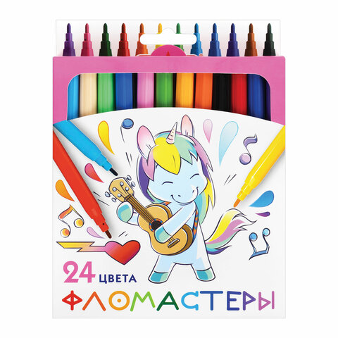 Фломастеры ПИФАГОР "ЕДИНОРОГ", 24 цвета, вентилируемый колпачок, 152450 - фото 1