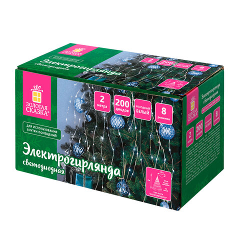 Электрогирлянда-конский хвост комнатная, 2 м, 200 LED, холодный белый, 220 V, ЗОЛОТАЯ СКАЗКА, 591366 - фото 4
