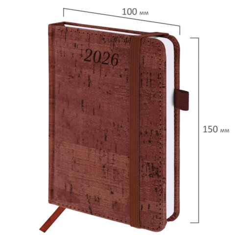 Ежедневник датированный 2026 МАЛЫЙ ФОРМАТ 100х150 мм, А6, BRAUBERG "Wood", под кожу, коричневый, 117263 - фото 2