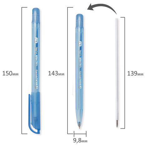 Ручка шариковая масляная BRAUBERG "OIL PEN TONE", СИНЯЯ, корпус тонированный, пишущий узел 0,7 мм, линия 0,35 мм, 142710 - фото 7