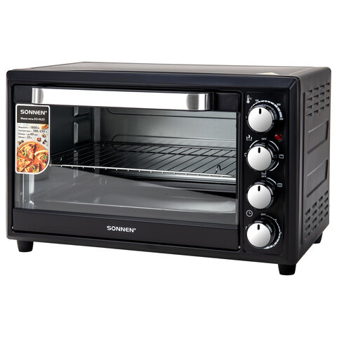 Мини-печь электрическая SONNEN EO-HL33, 1800 Вт, 33 л, 3 режима нагрева, таймер, механическое управление, черная, 458305 - фото 1