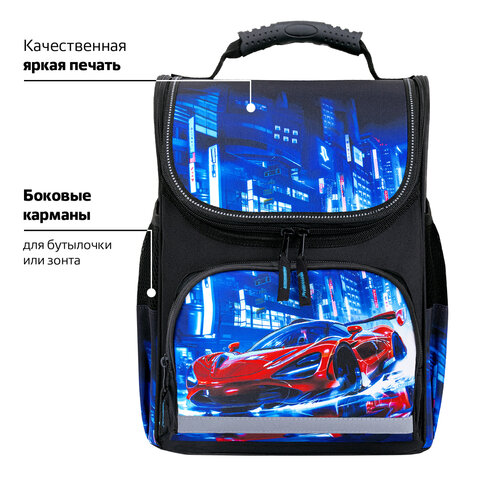 Ранец ПИФАГОР BASIC, 1 отделение, 3 кармана, эргономичная спинка, "Speed rusher", 35х28х18 см, 273141 - фото 14