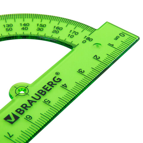 Транспортир пластиковый 10 см, 180 градусов, BRAUBERG, прозрачный, неоновый, ассорти, 210847 - фото 7