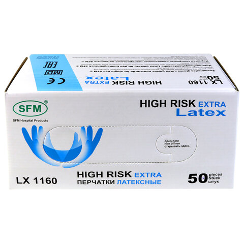Перчатки латексные смотровые сверхпрочные SFM HIGH RISK LX 1160, Германия, 25 пар (50 шт.), XL (очень большой) - фото 7