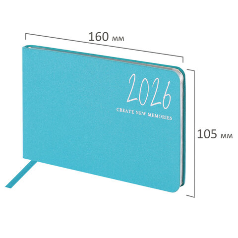 Еженедельник датированный 2026 МАЛЫЙ ФОРМАТ 105х160 мм, А6, BRAUBERG "Blaze", фольга, голубой, 117214 - фото 2