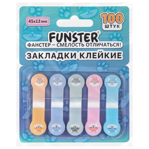 Закладки клейкие Z-сложения FUNSTER (ФАНСТЕР) "Собаки", 45х12 мм, 100 шт. (5 цветов х 20 листов), в диспенсере, 116692 - фото 6