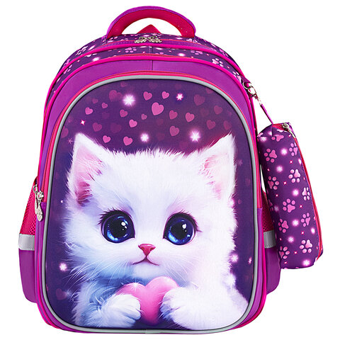 Рюкзак BRAUBERG KIDS MIND с пеналом в комплекте, 2 отделения, "Humble Cat", 40х28х18 см, 273176 - фото 2